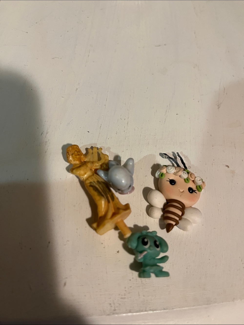 4 Mini Teeny Tiny Figurines - Blue Bird - Bee - Angel Playing Harp - Baby Girl